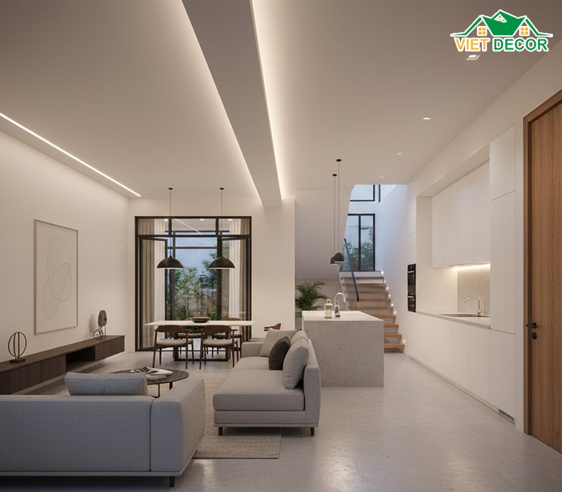 Thiết kế nội thất phòng khách và bếp hiện đại