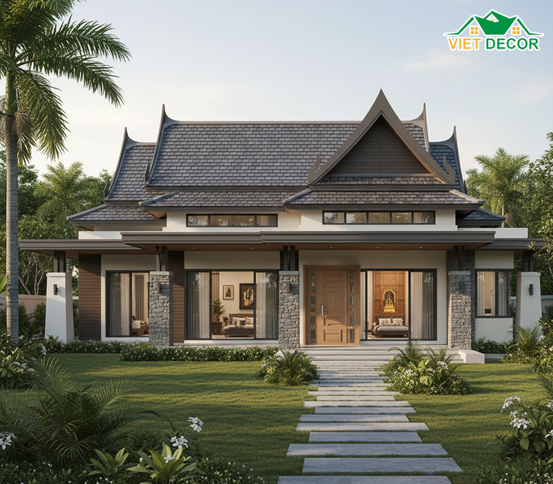 Mẫu nhà cấp 4 mái Thái 120m2 3 phòng ngủ 1 thờ sang trọng