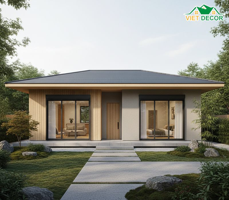 Thiết kế nhà cấp 4 mái Nhật 120m2 hiện đại, tối giản