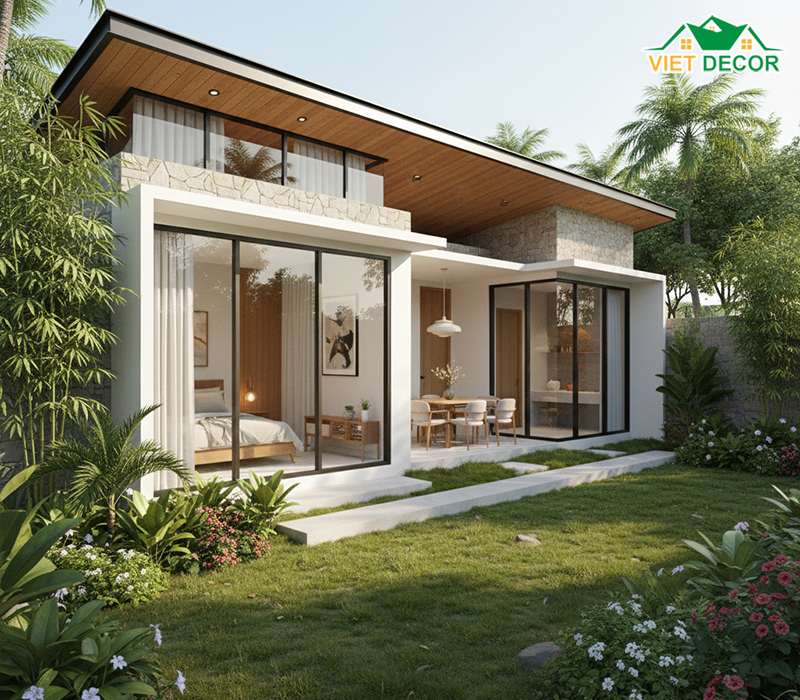 Mẫu nhà vườn cấp 4 120m2 không gian mở