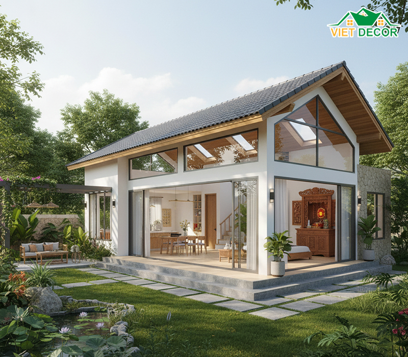 Mẫu nhà vườn cấp 4 120m2 không gian mở