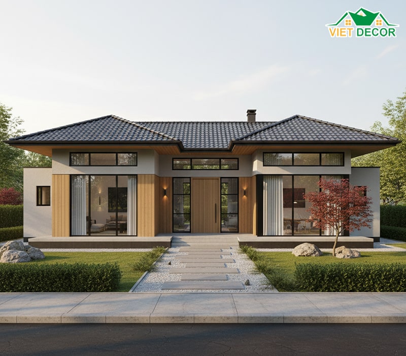 Thiết kế nhà cấp 4 mái Nhật 4 phòng ngủ hiện đại