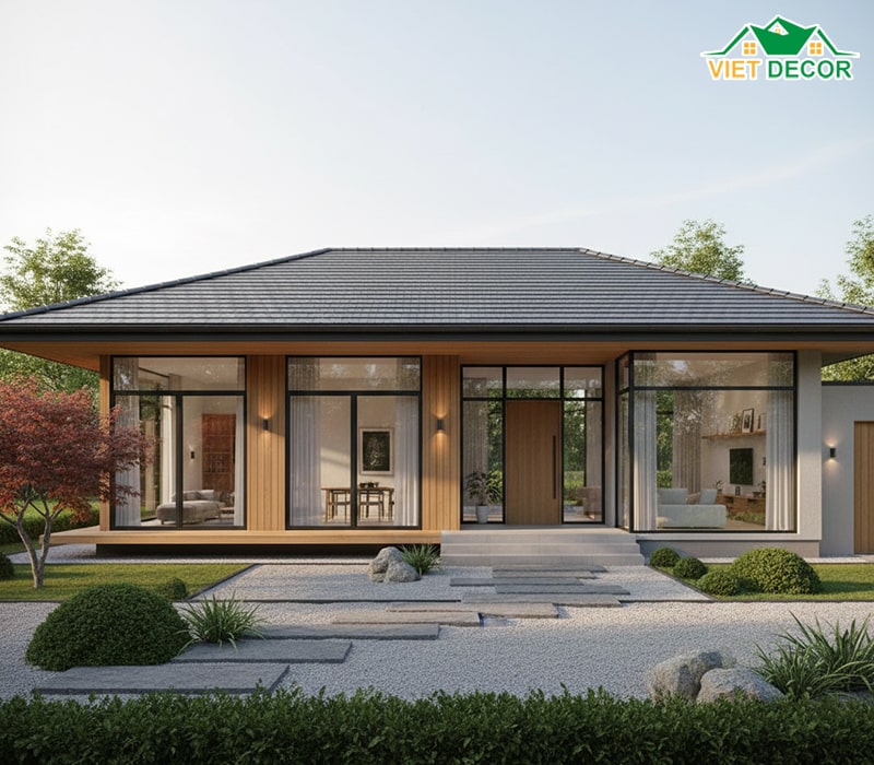 Thiết kế nhà cấp 4 mái Nhật 4 phòng ngủ hiện đại
