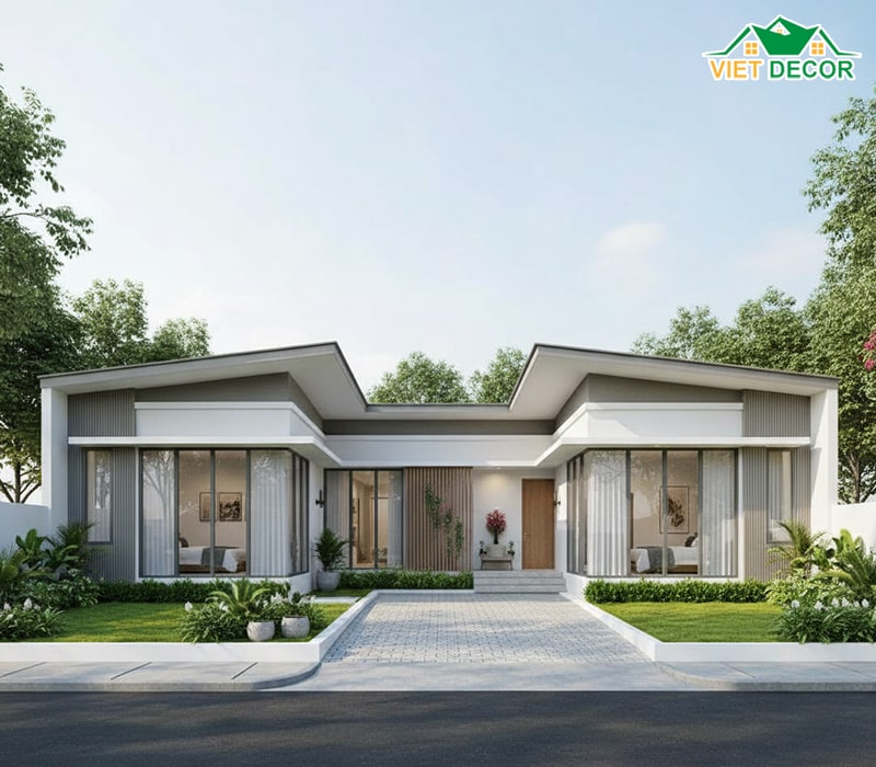 Mẫu nhà cấp 4 hình chữ L 120m2 tối ưu không gian
