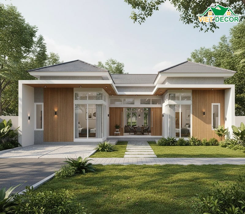 Mẫu nhà cấp 4 hình chữ L 120m2 tối ưu không gian