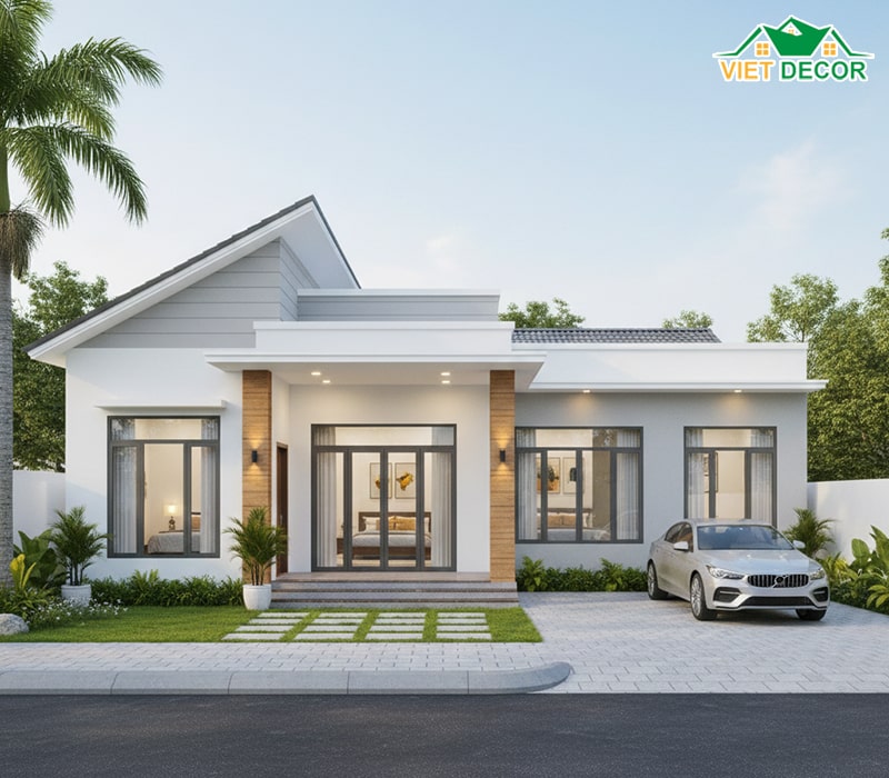 Mẫu nhà cấp 4 chữ L 3 phòng ngủ 1 phòng khách