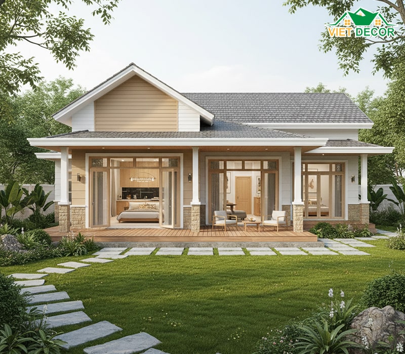 Mẫu nhà cấp 4 giả biệt thự nhà vườn (Diện tích lớn >120m²)