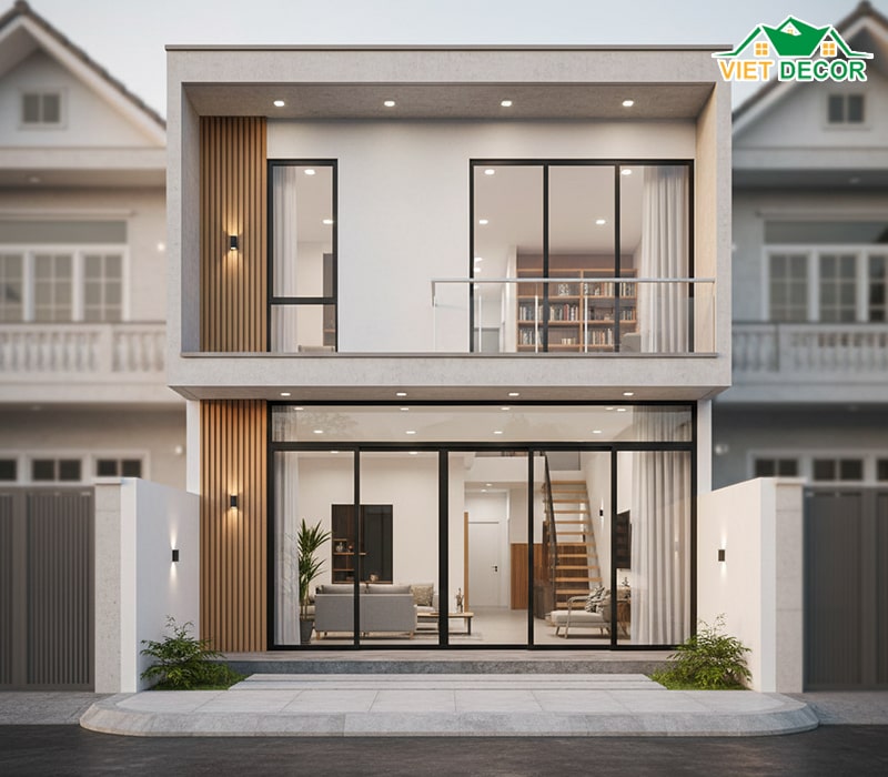 Mẫu nhà cấp 4 gác lửng mái bằng hiện đại, trẻ trung