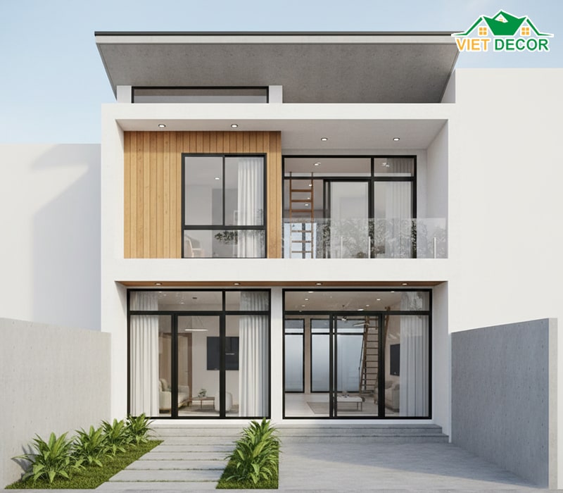 Mẫu nhà cấp 4 gác lửng mái bằng hiện đại, trẻ trung