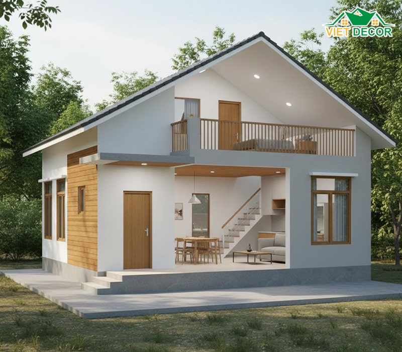Mẫu nhà cấp 4 có gác lửng 3 phòng ngủ tiện nghi