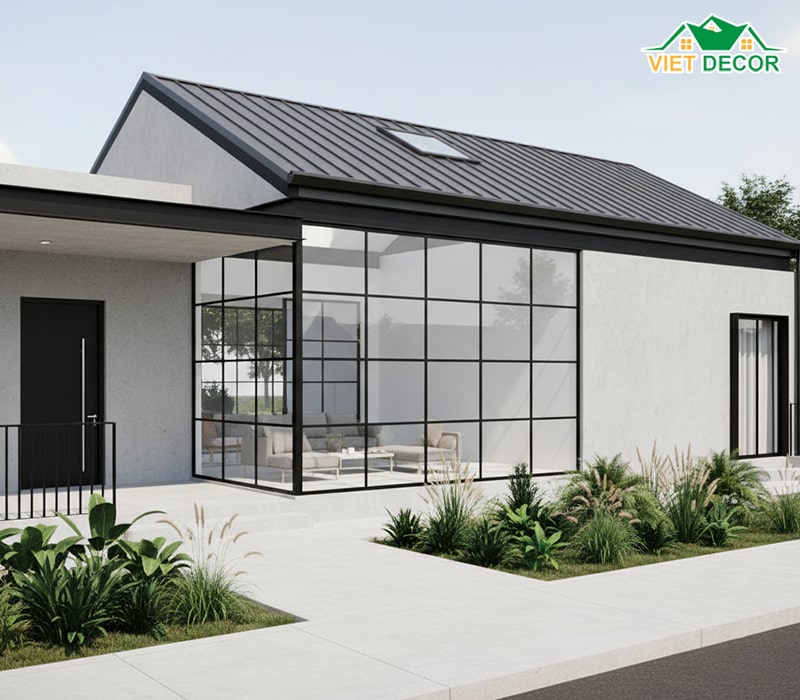 Mẫu nhà cấp 4 đẹp 5x20 mái tôn phong cách hiện đại