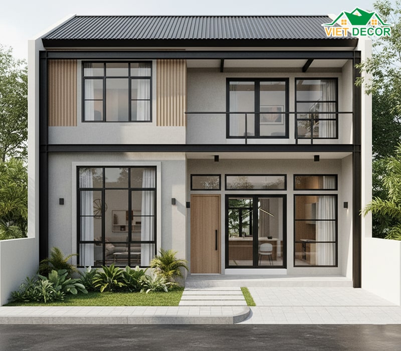 Mẫu nhà cấp 4 5x20 mái tôn có gác lửng