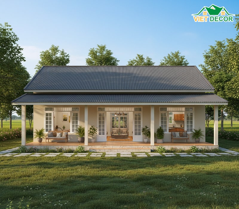 Mẫu nhà cấp 4 5x20 mái tôn ở nông thôn