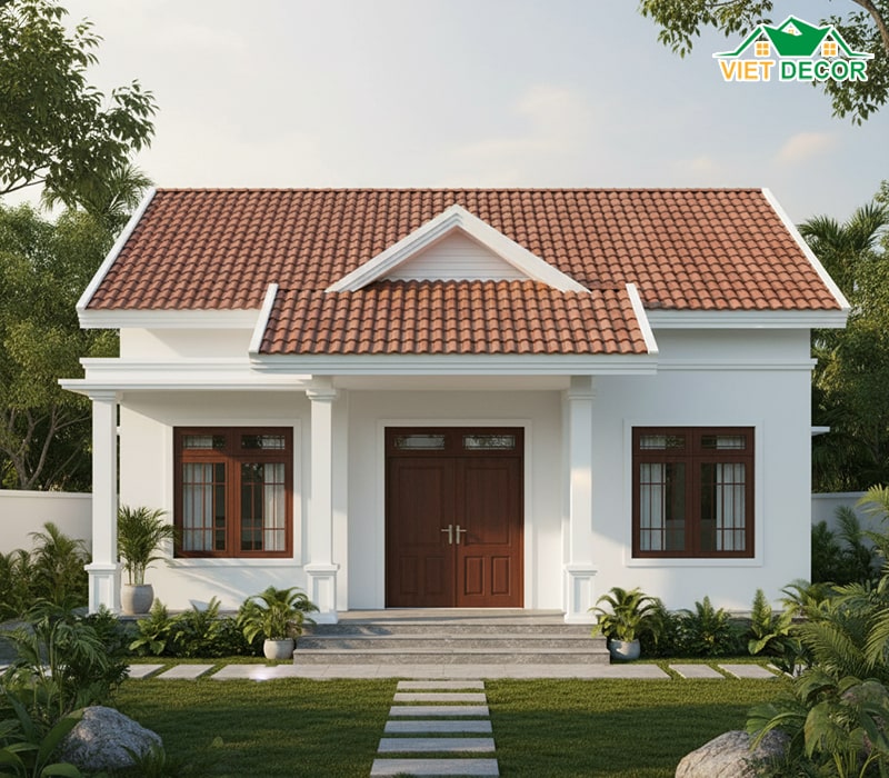 Mẫu nhà cấp 4 5x20 sử dụng mái tôn giả ngói