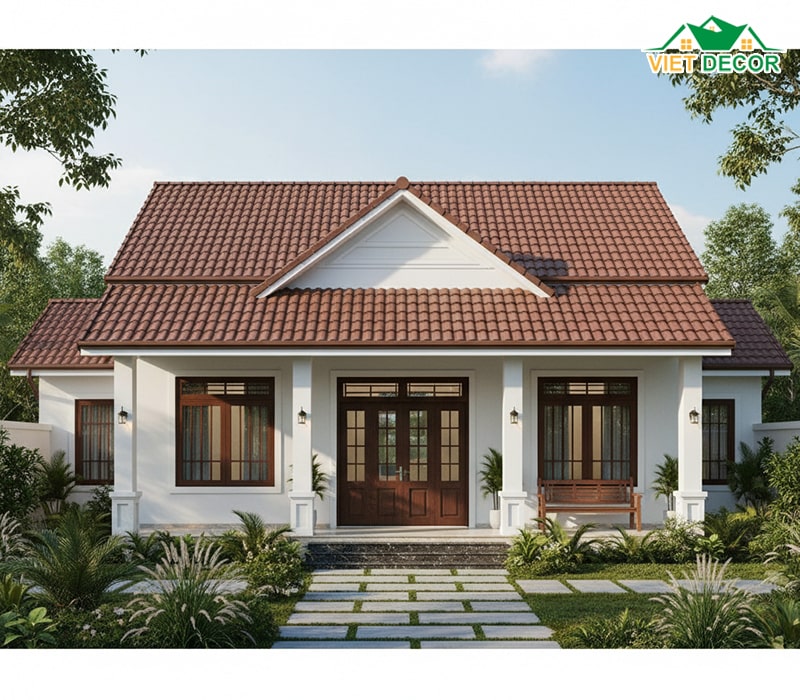 Mẫu nhà cấp 4 5x20 sử dụng mái tôn giả ngói