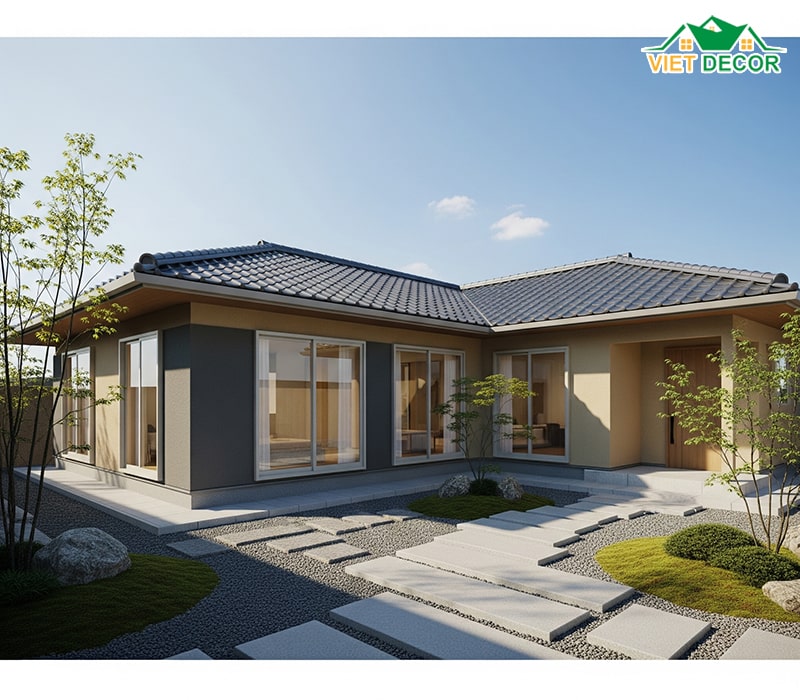 Mẫu nhà cấp 4 mái Nhật 100m2 kiểu chữ L tối ưu không gian