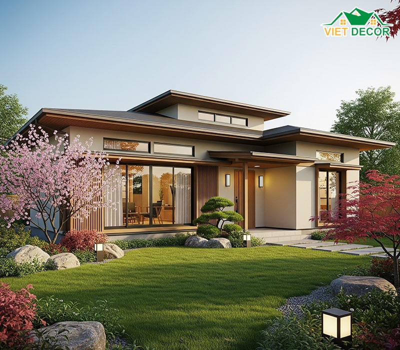 Mẫu nhà cấp 4 mái Nhật 100m2 có gác lửng