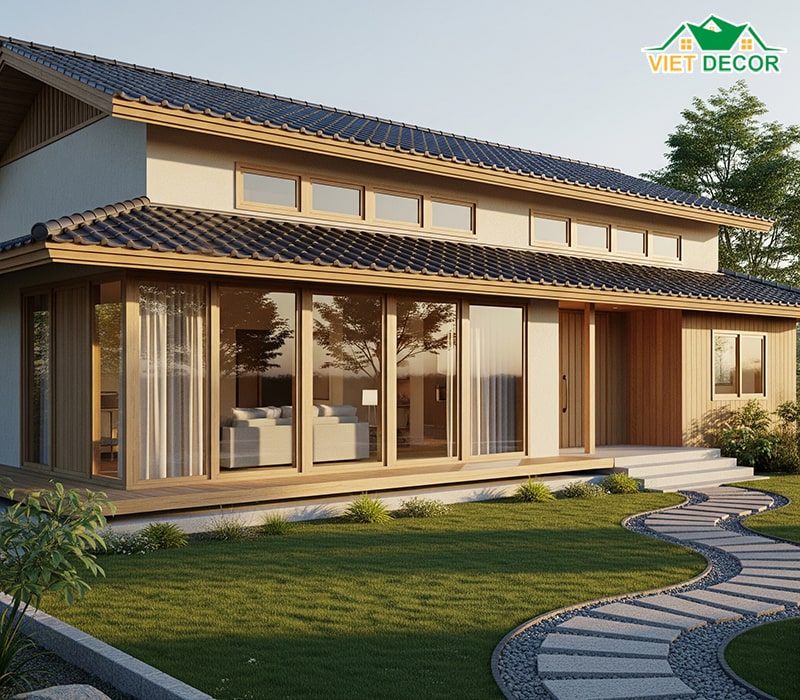 Mẫu nhà cấp 4 mái Nhật 100m2 có gác lửng