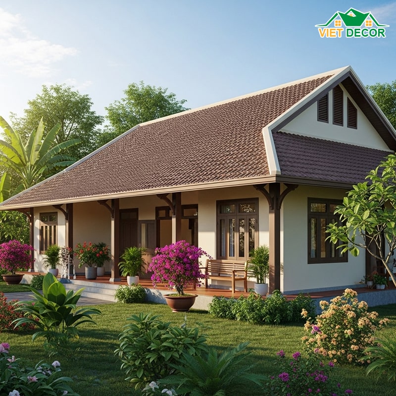 Mẫu nhà cấp 4 nông thôn 3 phòng ngủ 1 phòng thờ