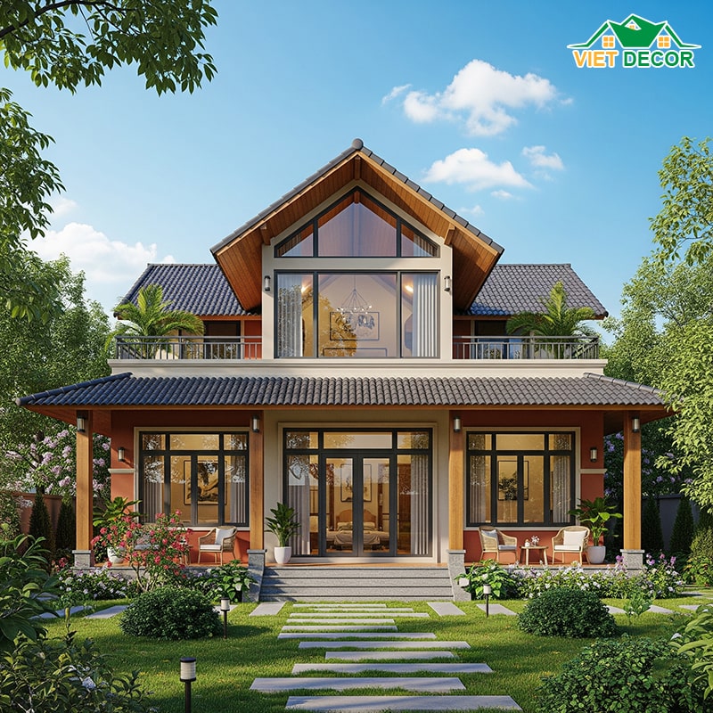 Mẫu nhà cấp 4 nông thôn 3 phòng ngủ có gác lửng