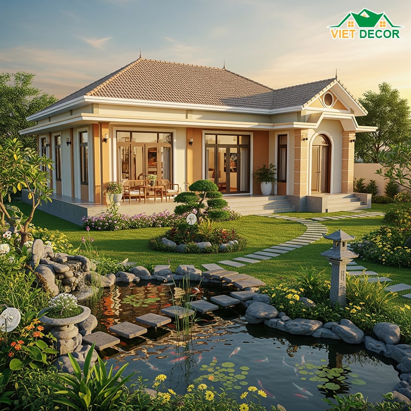 Mẫu nhà cấp 4 nông thôn 3 phòng ngủ có sân vườn