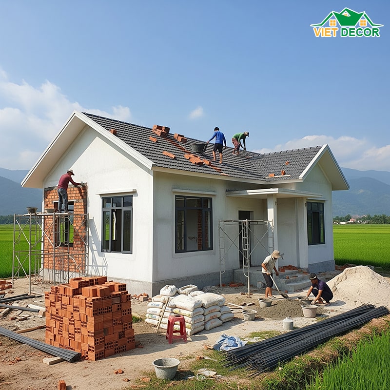 Chi phí xây nhà cấp 4 nông thôn 3 phòng ngủ 1 phòng thờ