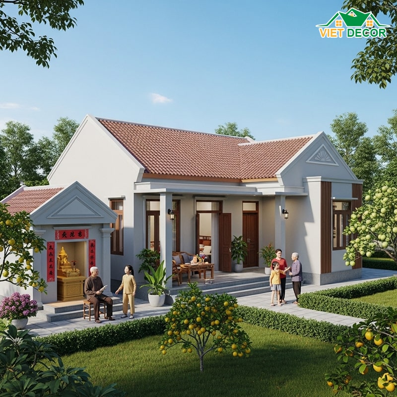 Có nên xây nhà cấp 4 nông thôn 3 phòng ngủ 1 phòng thờ không?