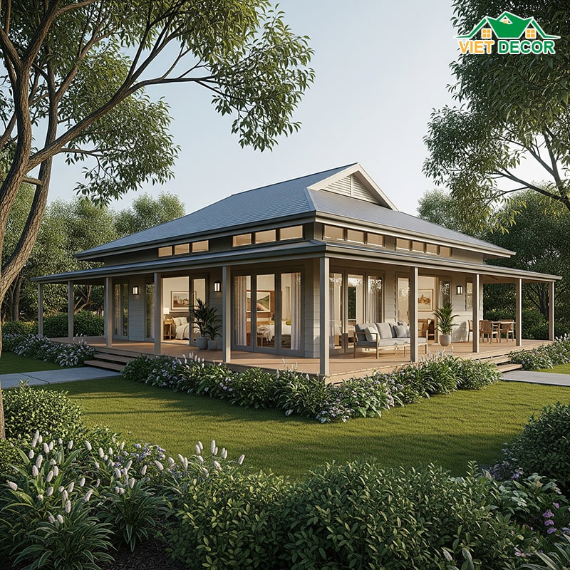 Mẫu nhà cấp 4 nông thôn 3 phòng ngủ mái Nhật