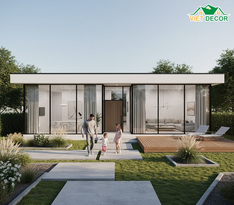 Mẫu nhà cấp 4 7x15m mái bằng (Phong cách hiện đại)