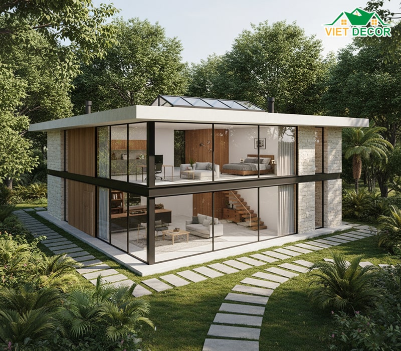 Mẫu nhà cấp 4 7x15m có gác lửng