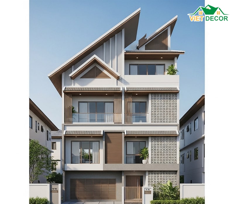 Thiết kế nhà 4×16m 4 tầng mái Thái độc đáo