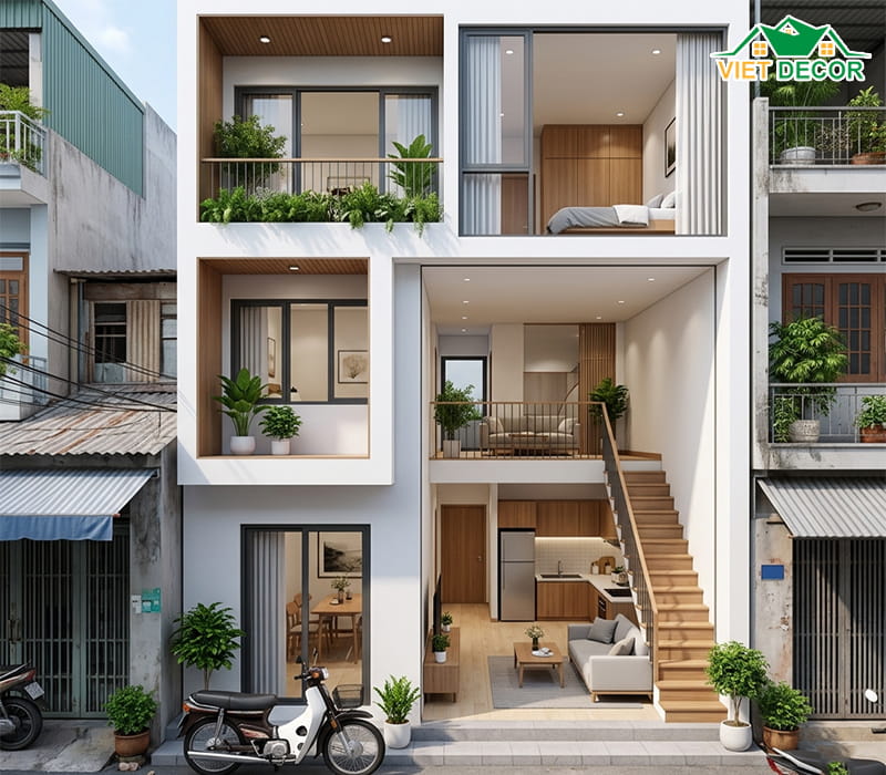 Mẫu nhà gác lửng 5x12 3 phòng ngủ