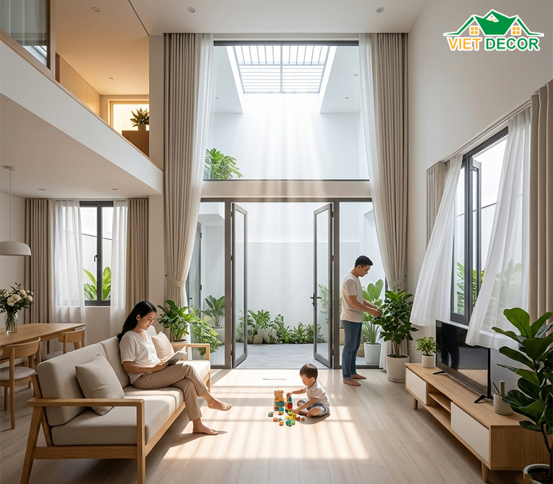 Tận dụng ánh sáng tự nhiên từ giếng trời và cửa sổ lớn