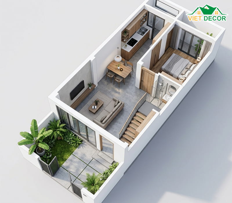 Bố trí không gian tầng trệt (Ground Floor)