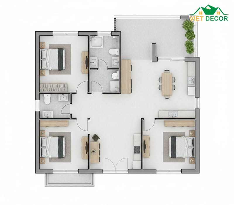 Giải pháp sắp xếp 3 phòng ngủ trên diện tích 100m2