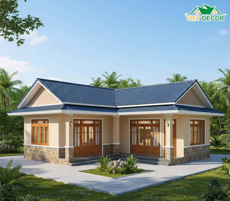 Mẫu nhà mái Thái chữ L 3 phòng ngủ tiết kiệm diện tích sân vườn