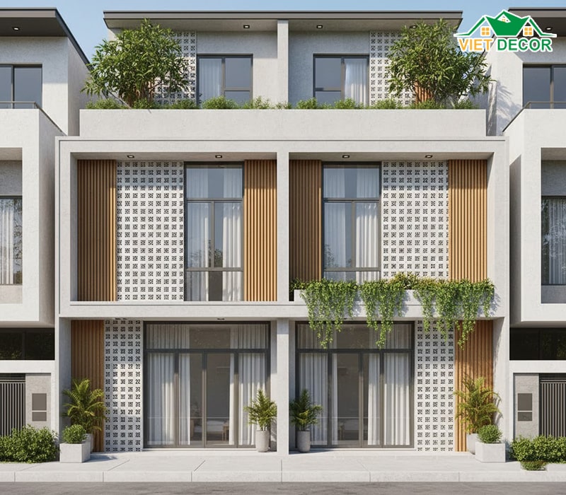 Mẫu nhà 2 tầng mặt tiền 10m phong cách hiện đại