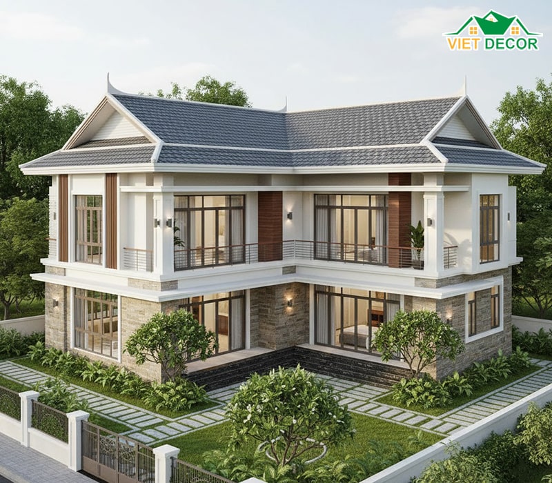 Mẫu nhà chữ L mái Thái đón gió