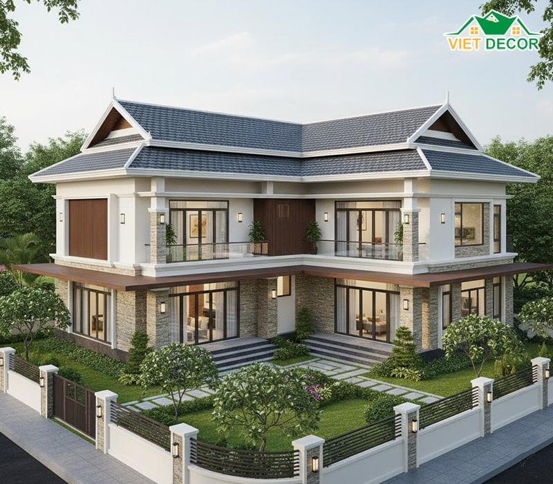 Mẫu nhà chữ L mái Thái đón gió