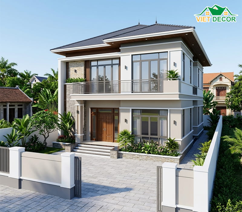 Mẫu nhà 2 tầng 12x8m mái Nhật thanh lịch