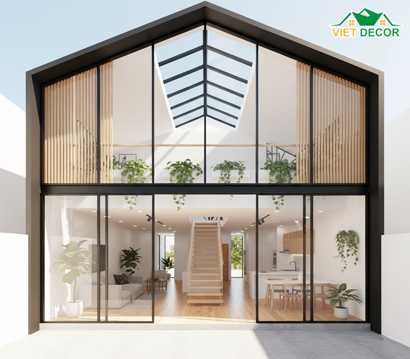 mẫu nhà 4x15m có giếng trời đẹp, tràn ngập ánh sáng tự nhiên