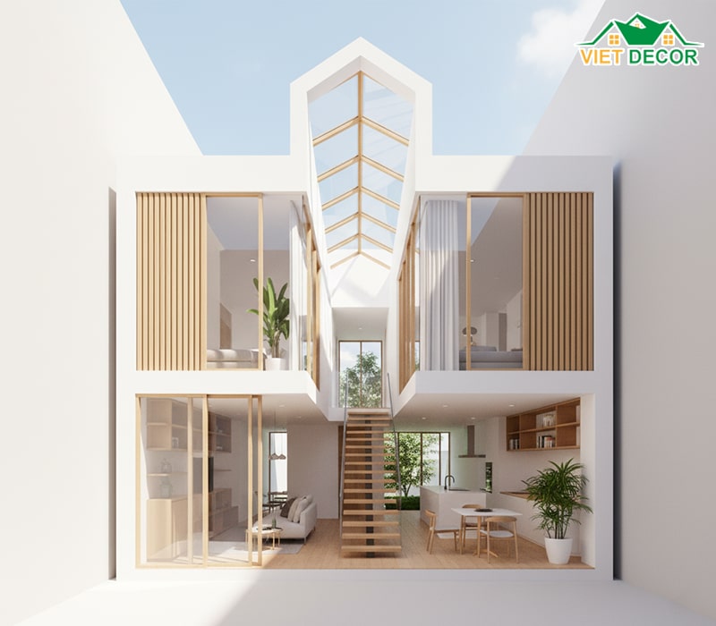 mẫu nhà 4x15m có giếng trời đẹp, tràn ngập ánh sáng tự nhiên