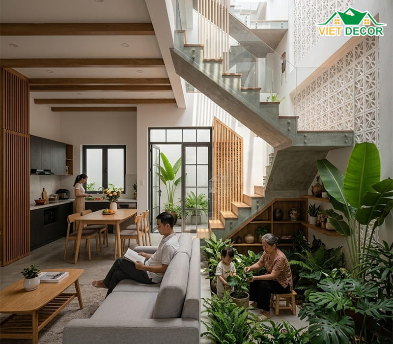 Thiết kế cầu thang lệch tầng để tăng sự lưu thông không khí