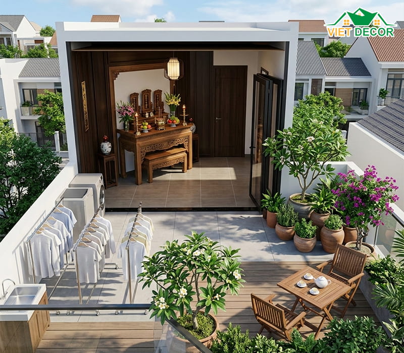Tầng 3: Phòng thờ, sân thượng và khu vực đa năng