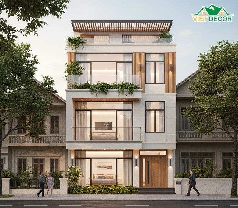 Nhà ống 3 tầng gác lửng có 4 phòng ngủ