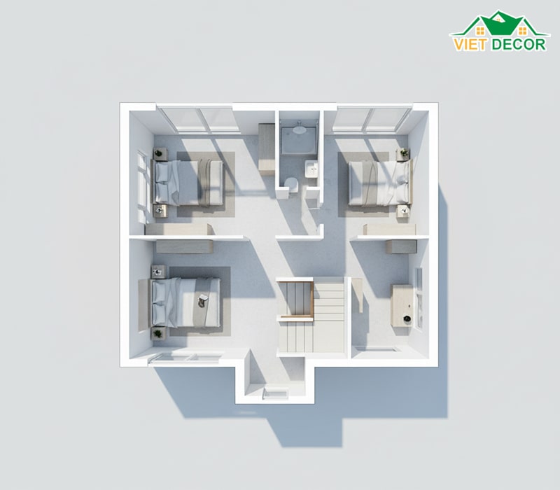 Mặt bằng tầng 2 (2 phòng ngủ + WC)