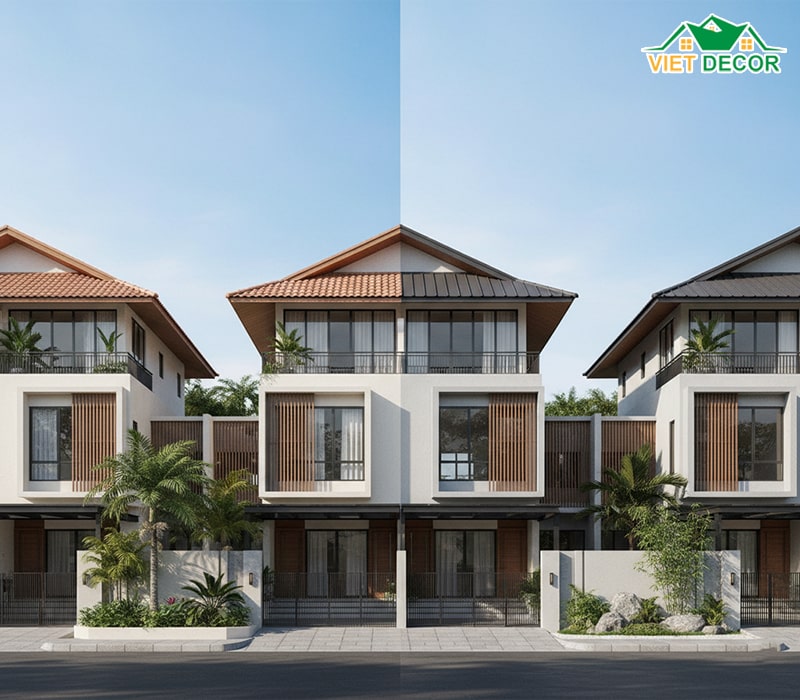 Mẫu nhà ống 3 tầng gác lửng thiết kế mái Thái/mái Nhật