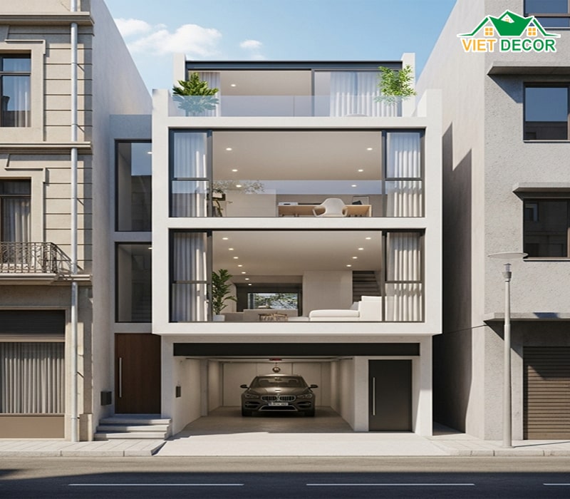 Nhà ống 3 tầng gác lửng có gara ô tô