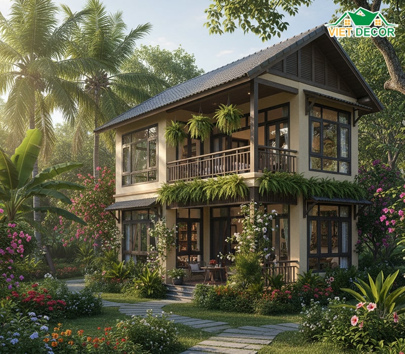 Mẫu nhà vườn 2 tầng đẹp ở nông thôn