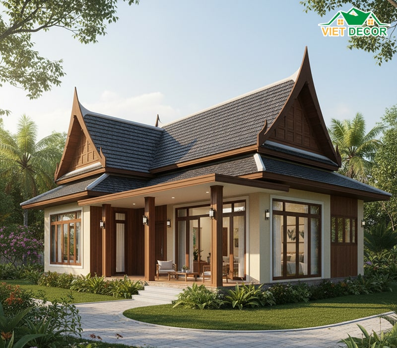 Mẫu nhà 1 tầng 4 phòng ngủ 150m2 mái Thái